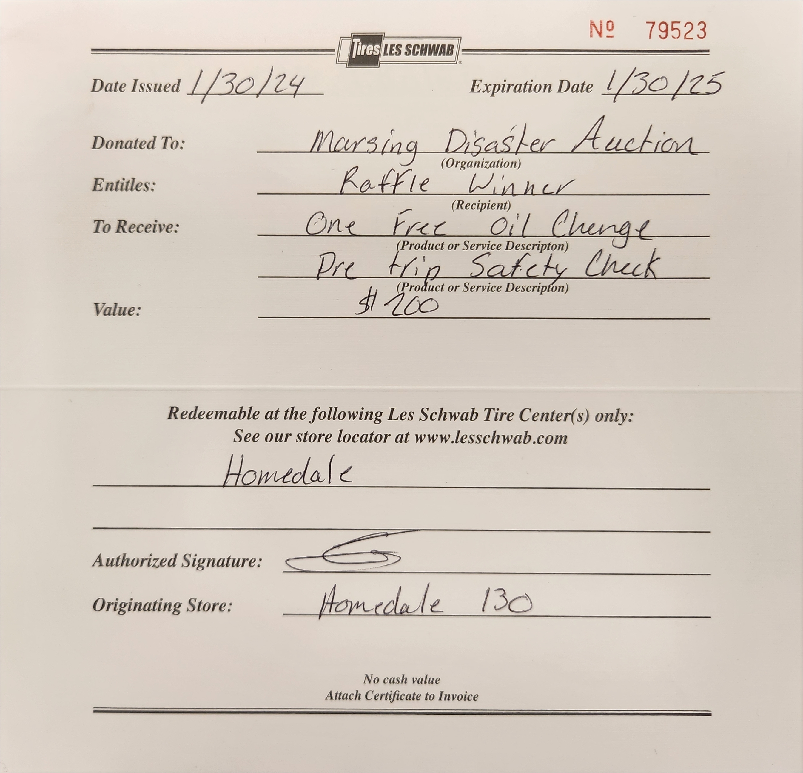 62nd Marsing Disaster Auction 2024